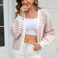 Autumn Winter Knitted Plaid Stitching Striped Cardigan Coat Sweater Women