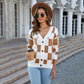 Autumn Winter Plaid Sweater Stitching Cardigan Top Women Knitted Coat Tide