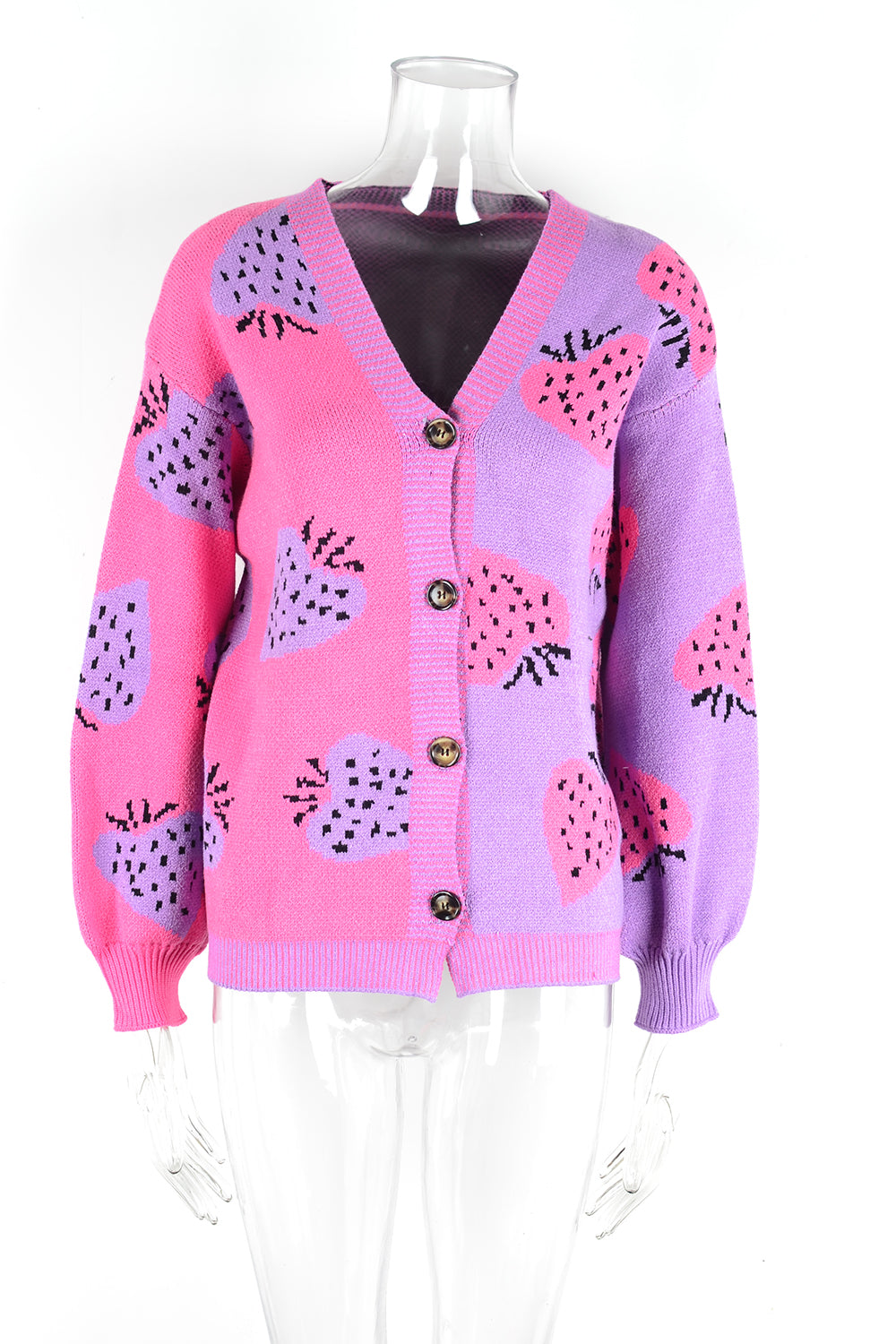 Autumn Winter Sweater V neck Buttons Cardigan Strawberry Coat Sweater Women