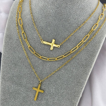 18K gold plated Stainless steel  Crosses necklace, Intensity