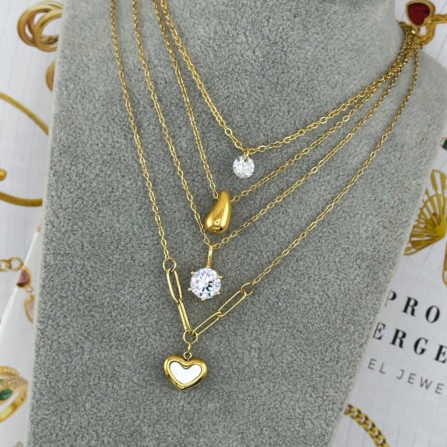 18K gold plated Stainless steel  Hearts necklace, Intensity