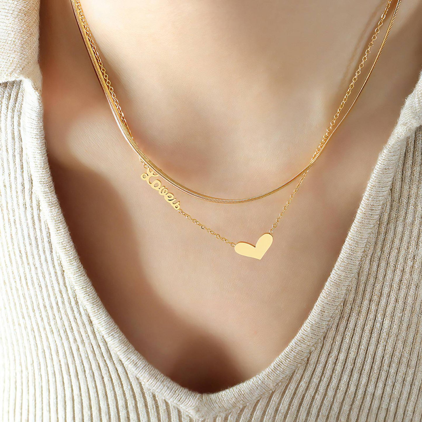 18K gold plated Stainless steel  Heart necklace, Intensity