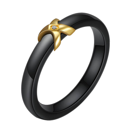 Ceramic / 18K gold plated steel finger ring, Intensity