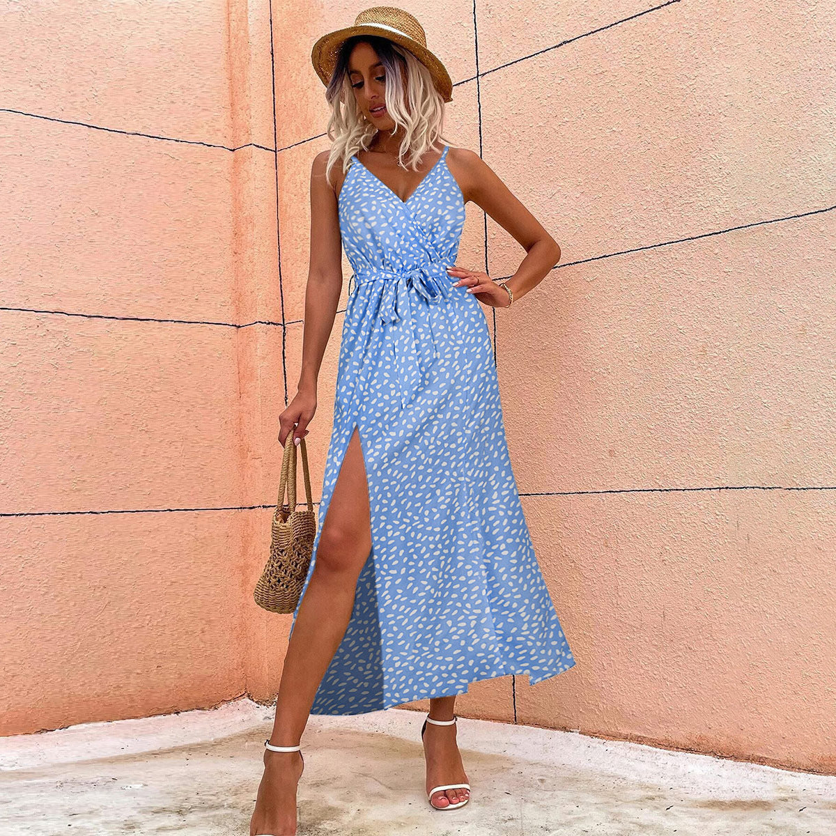 Dress Women Summer Polka Dot Split Strap Dress