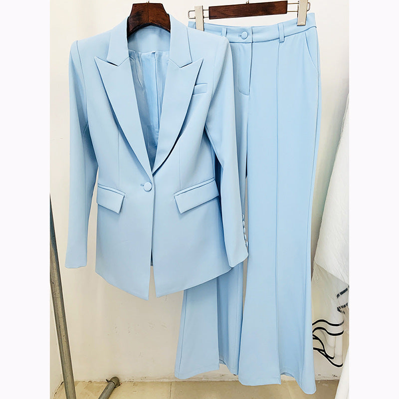 Women Star Business Wear One Button Cloth Cover Mid Length Suit Bell Bottom Pants Suit Two Piece Suit