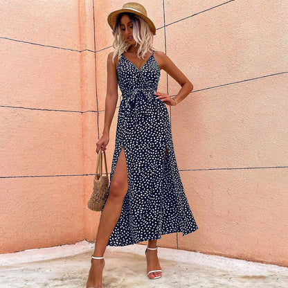 Dress Women Summer Polka Dot Split Strap Dress