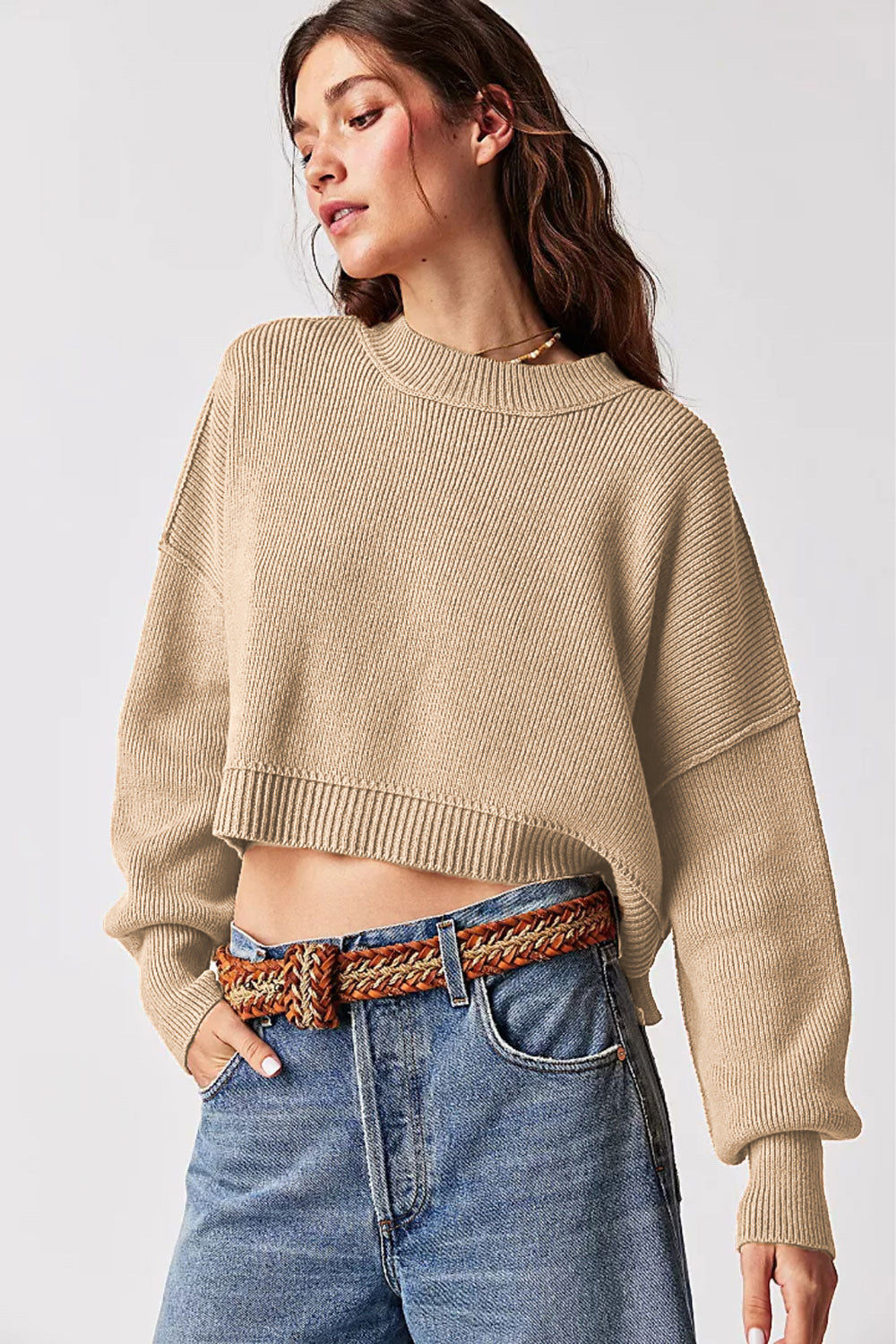 Autumn Winter Women Clothes Round Neck Knitwear Solid Color Loose Pullover