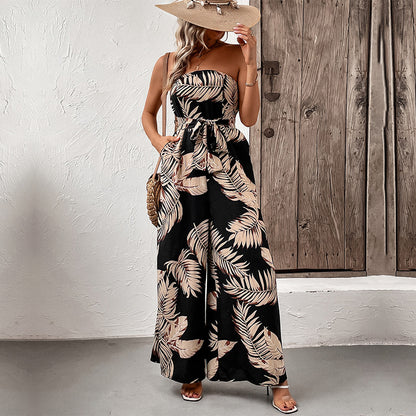 Summer Women Clothing Printing Tube Top Jumpsuit