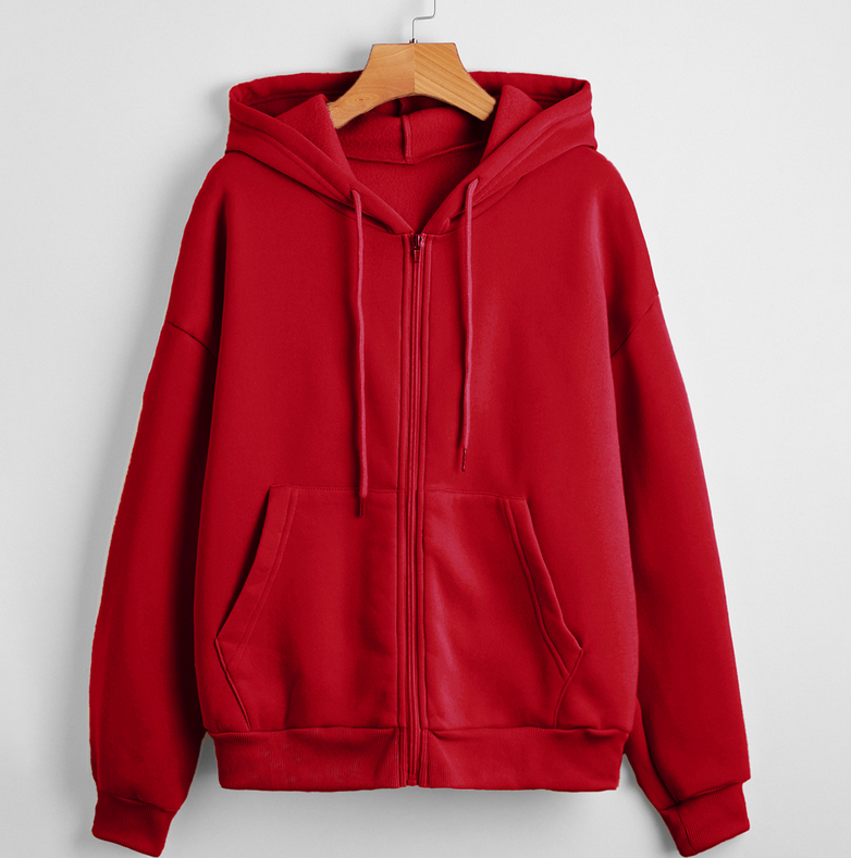 Solid Color Long Sleeved Zipper Urban Casual Comfortable Loose Women Hoodies