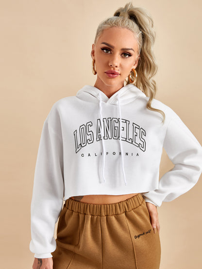 Brushed Hoody Street BF Pullover Short Letters Printed Cropped Women