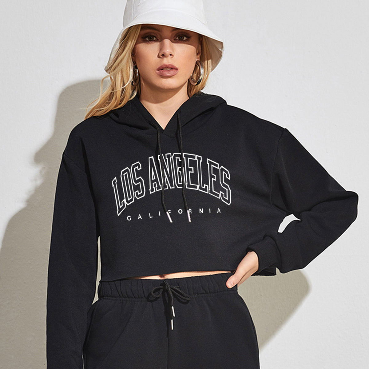 Brushed Hoody Street BF Pullover Short Letters Printed Cropped Women