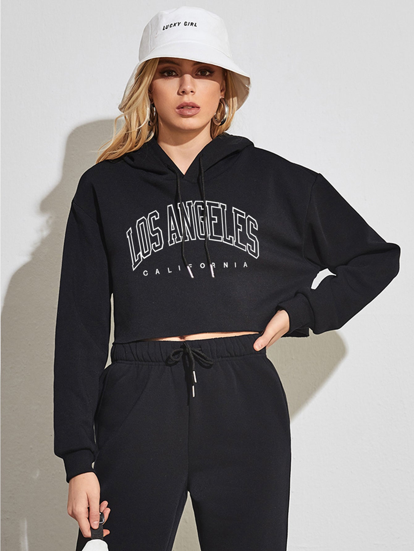 Brushed Hoody Street BF Pullover Short Letters Printed Cropped Women