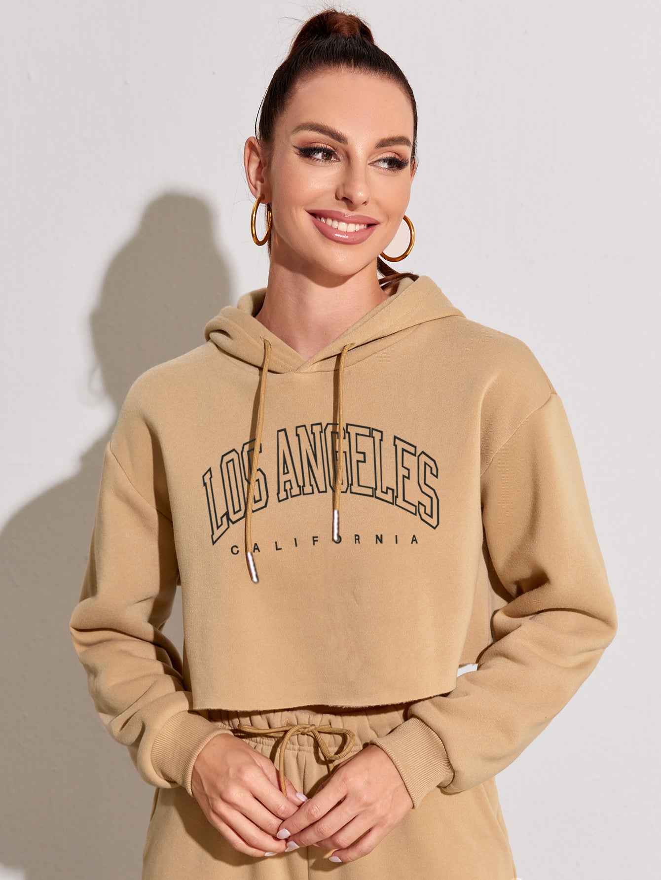 Brushed Hoody Street BF Pullover Short Letters Printed Cropped Women