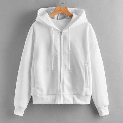 Women Keep Warm in Spring Autumn Long Sleeve Pure Color Cotton Street Hipster White Korean Pullover Thickened