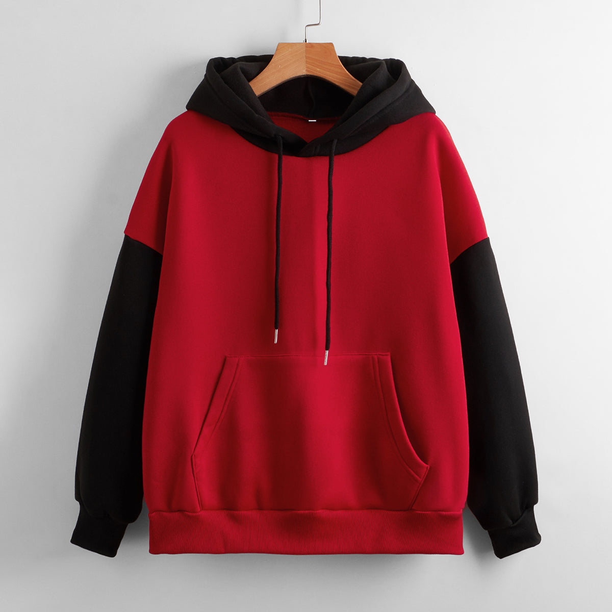 Fleece Lined Thickened Hooded Color Matching Hoodie Women Fashionable Autumn Winter Korean Contrast Color  Delivery