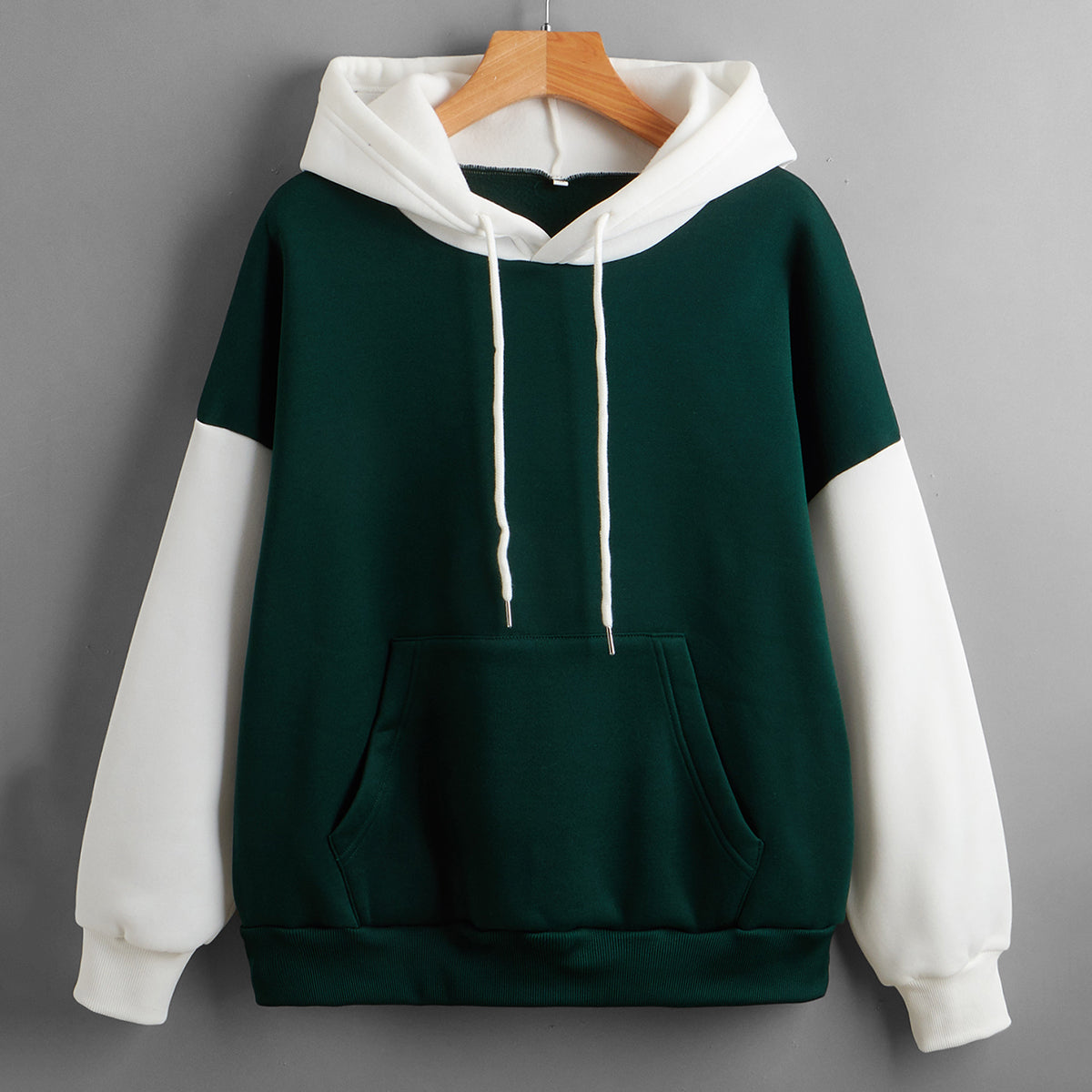 Fleece Lined Thickened Hooded Color Matching Hoodie Women Fashionable Autumn Winter Korean Contrast Color  Delivery