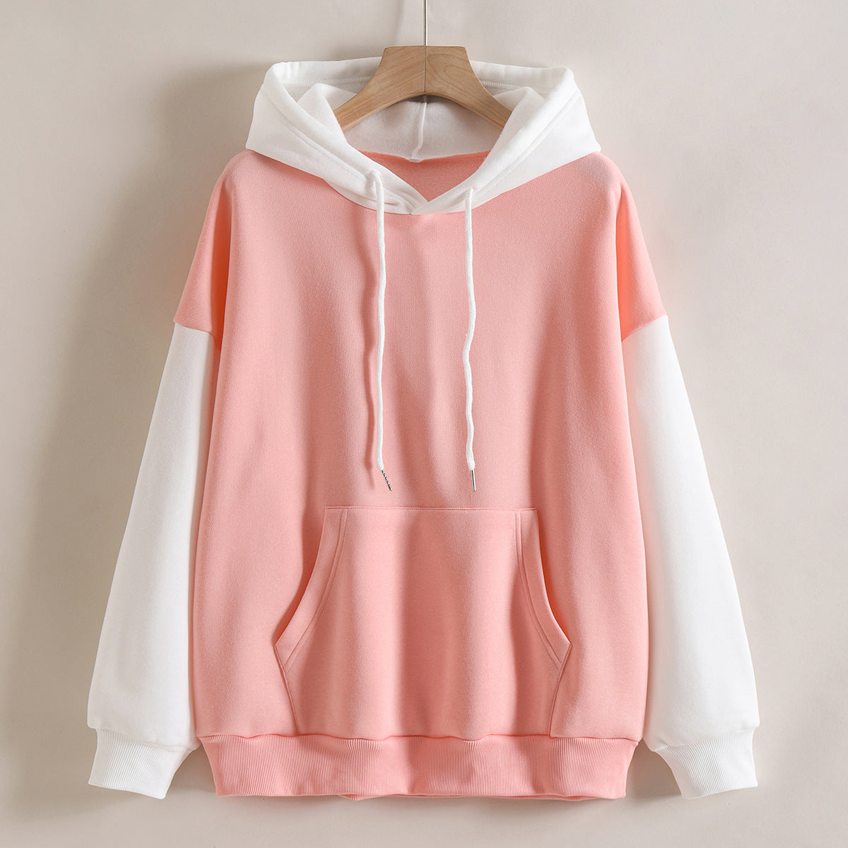 Fleece Lined Thickened Hooded Color Matching Hoodie Women Fashionable Autumn Winter Korean Contrast Color  Delivery