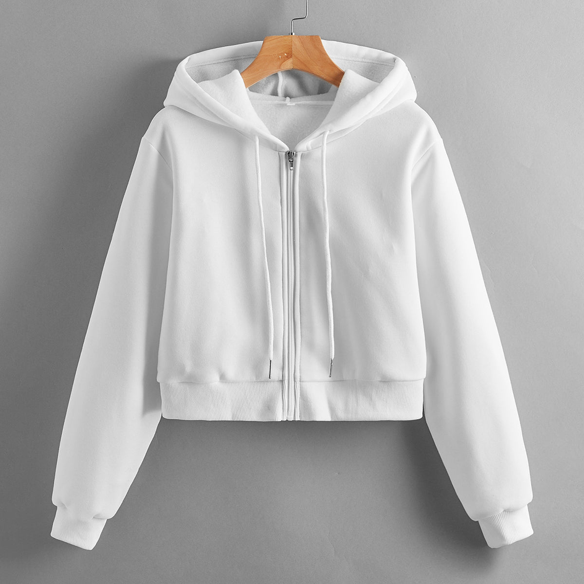 Street Hipster Hooded Short Cotton White round Neck Pullover Hoodie