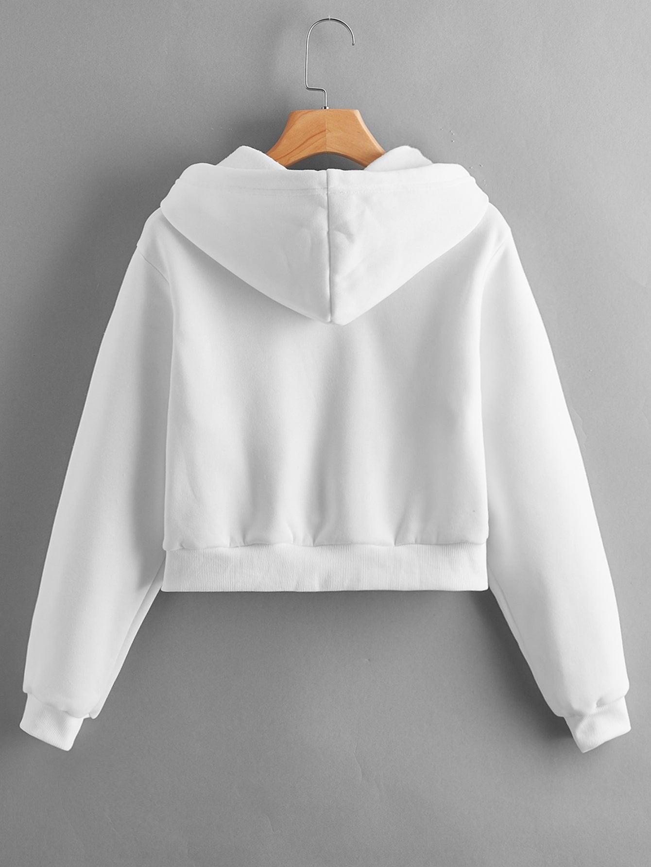 Street Hipster Hooded Short Cotton White round Neck Pullover Hoodie