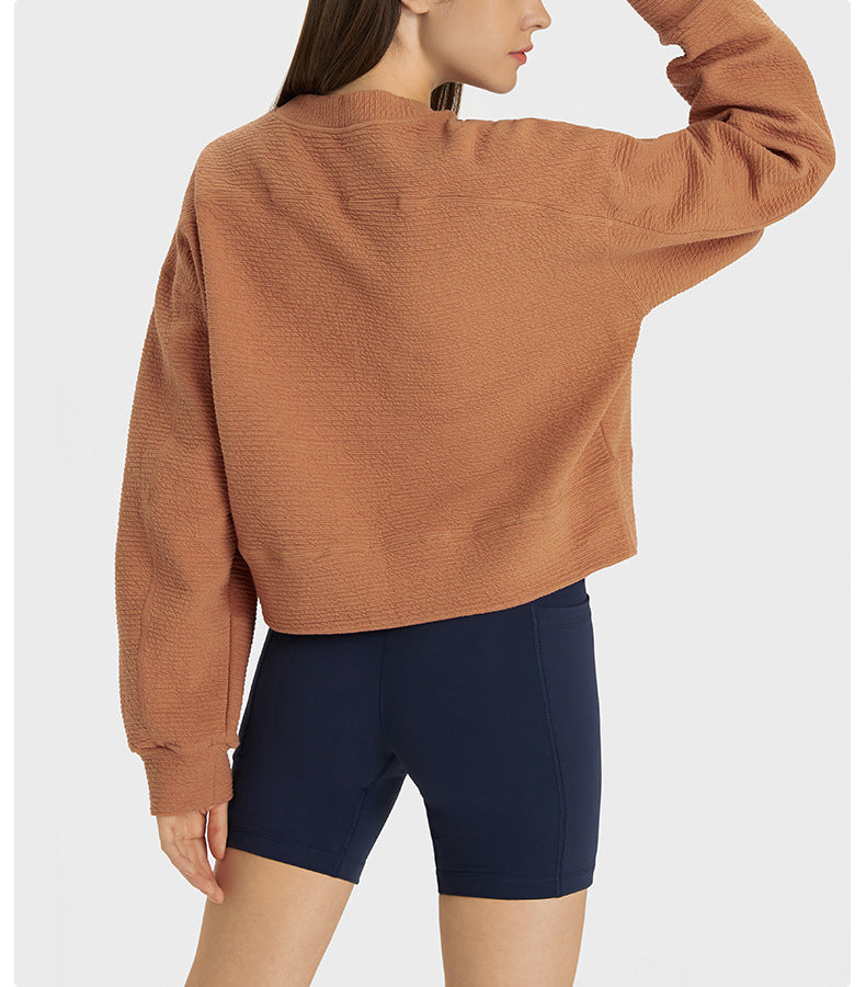 Short Pullover Sweatshirt Loose Yoga Clothes Casual Fitness Running Exercise Coat Women