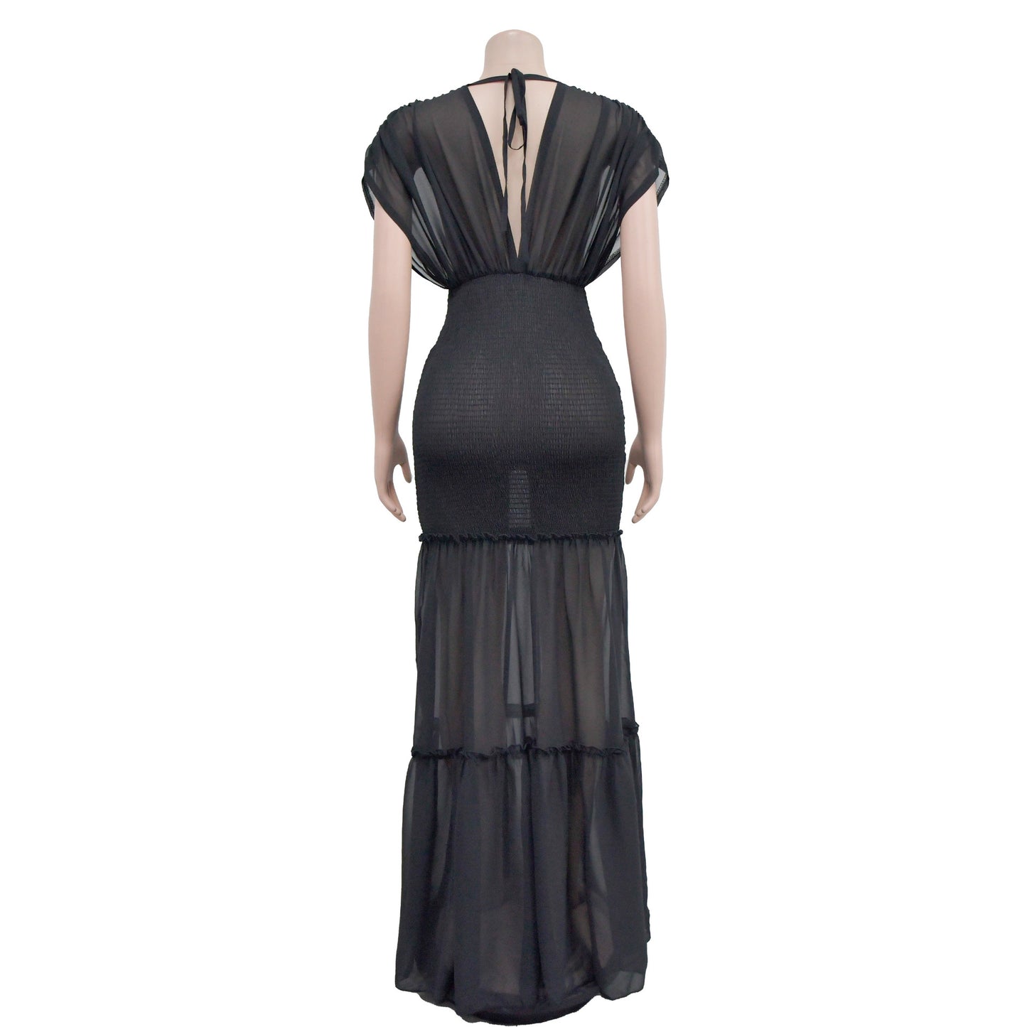 Women Wear Solid Color Pleated V neck Sleeveless Maxi Dress