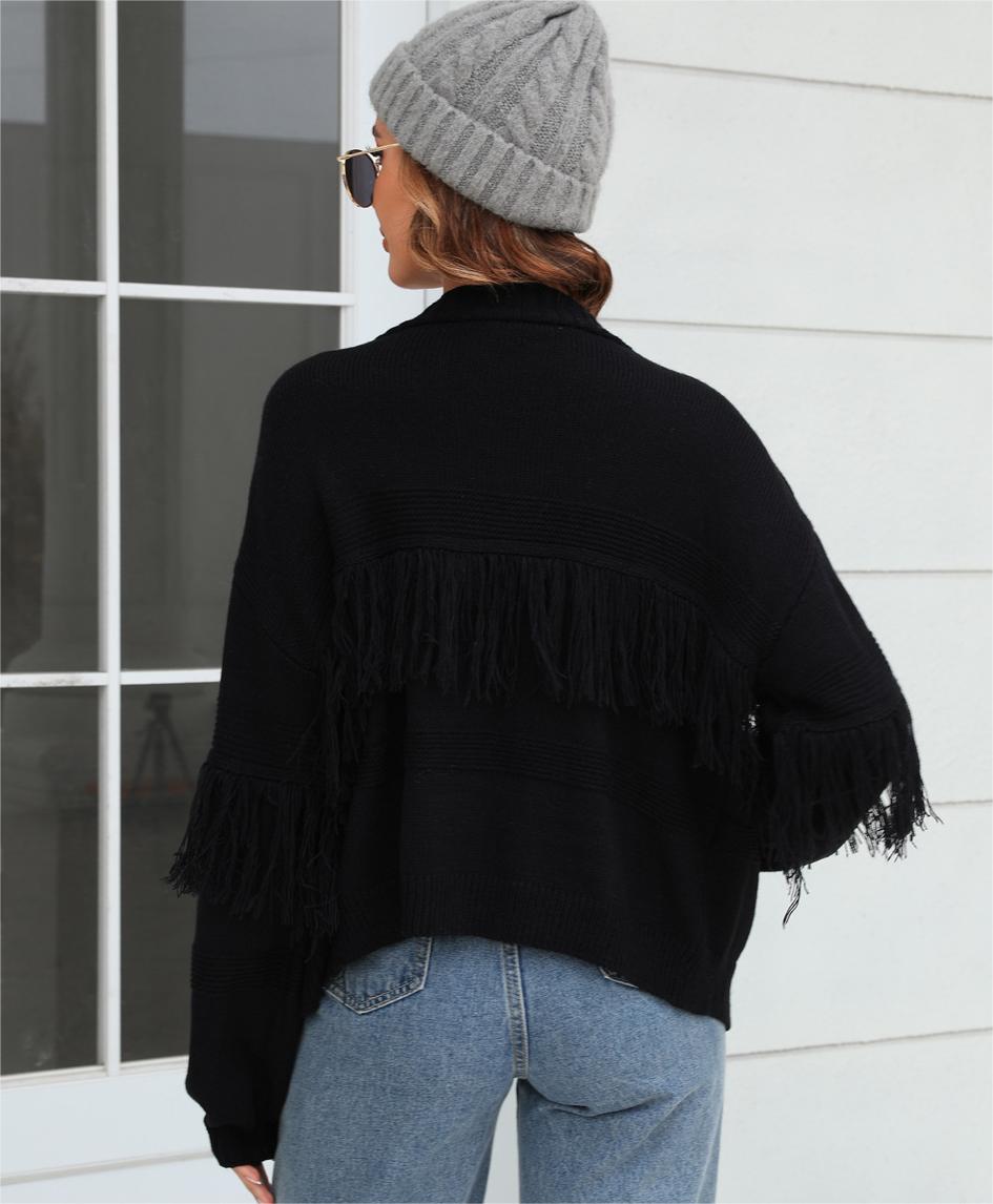 Autumn Winter Short Knitted Cardigan Tassel Sweater Women Top