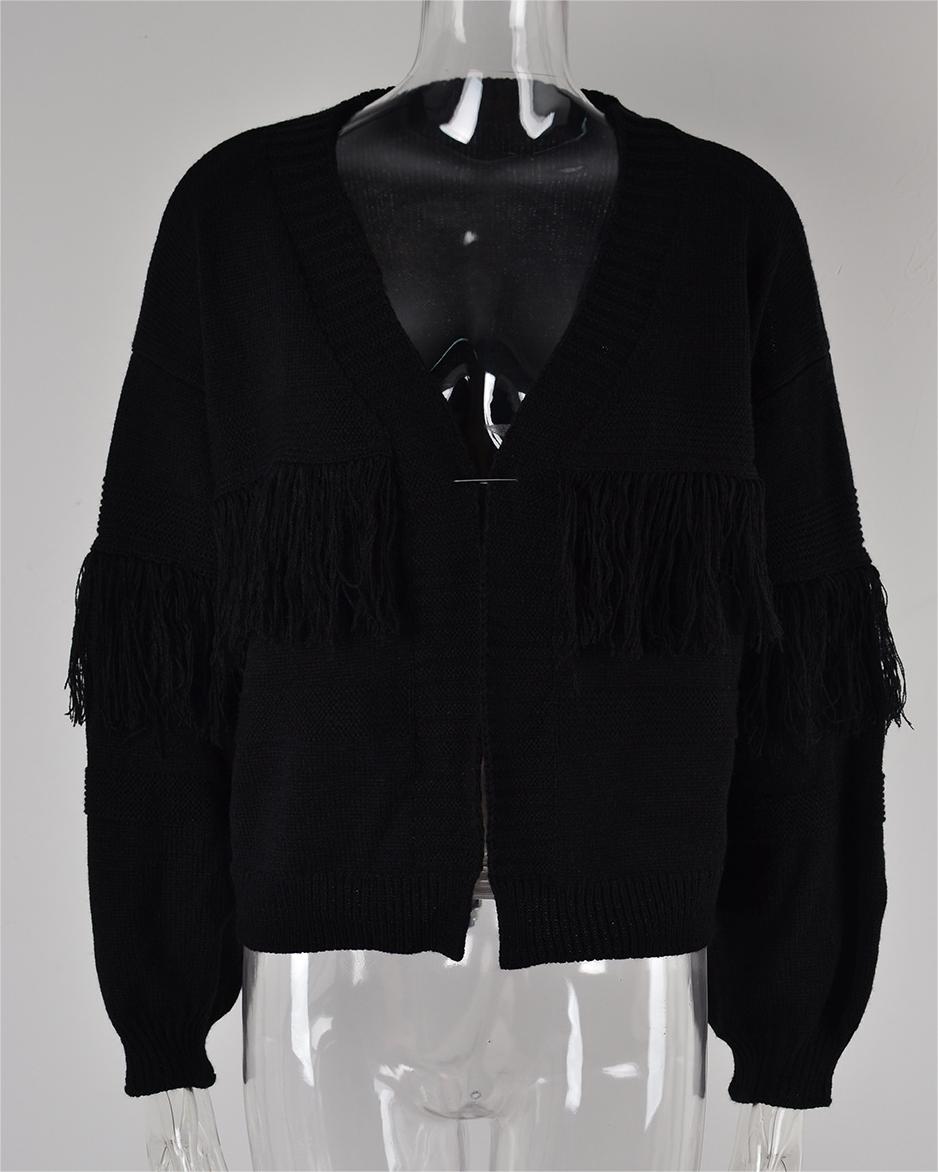 Autumn Winter Short Knitted Cardigan Tassel Sweater Women Top