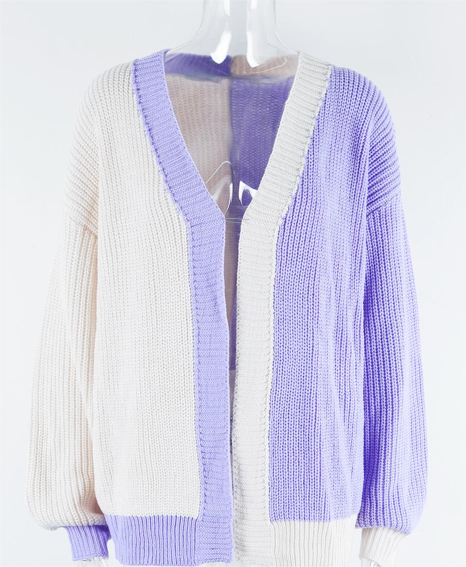 Loose Stitching Color Stitching Knitted Cardigan Oversized Sweater Coat Women