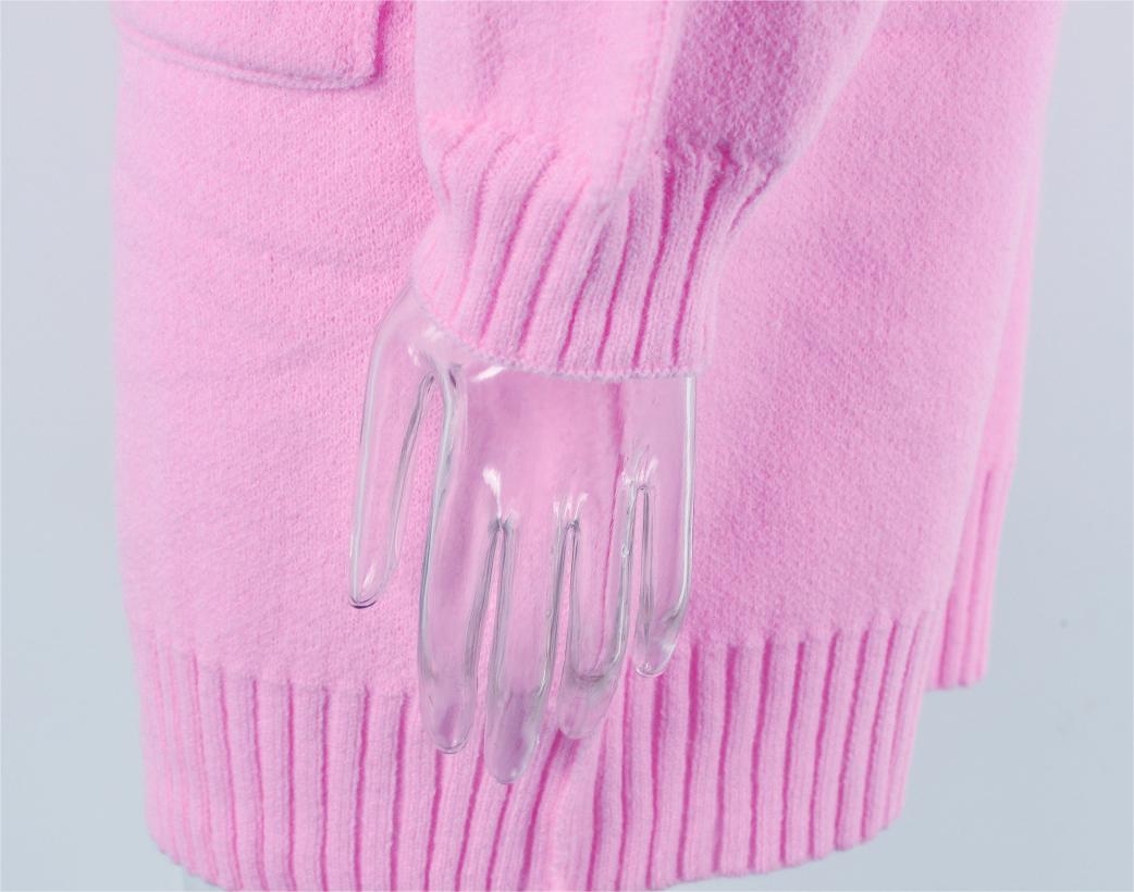 Autumn Winter Women Clothing Knitted Solid Color Pocket Mid Length Sweater Coat