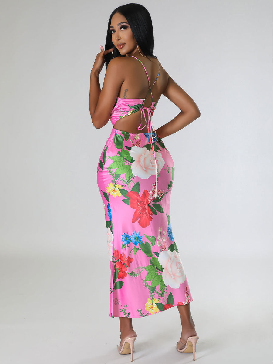 Summer Sleeveless Printed Backless Dress High-Grade Women Clothing