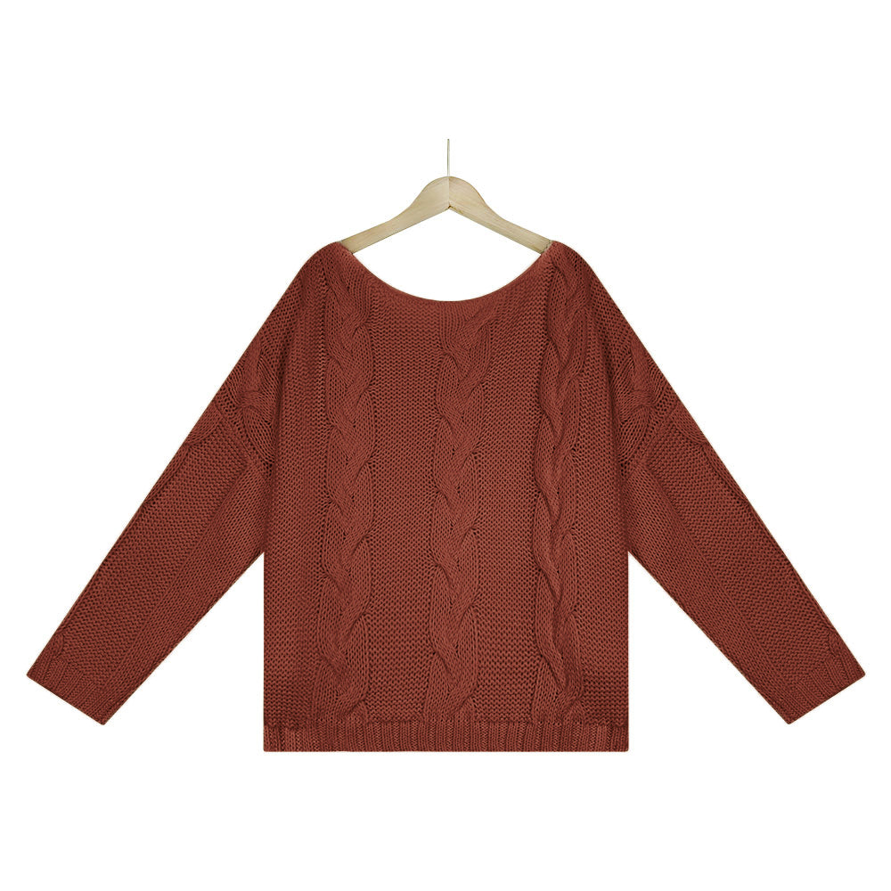 Women Autumn Winter Loose Sweater Round Neck Solid Color Pullover Sweater Women